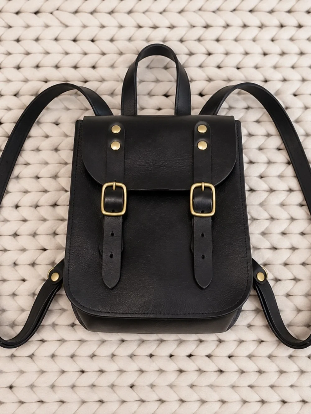 Howl and Hide Mini Keystone Handmade Black Leather Backpack